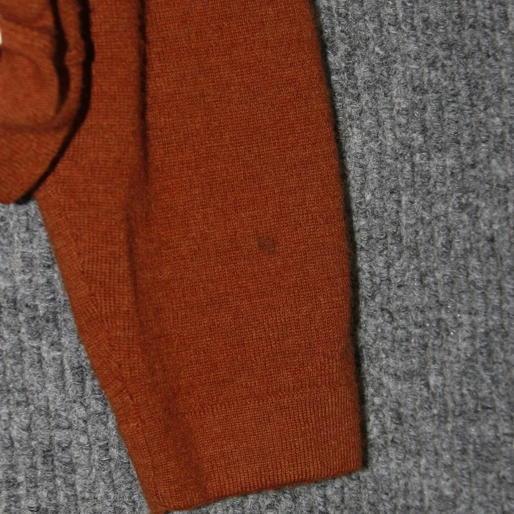 Garret Scott Sweater‎ Mens M Rust Orange Extra Fine Merino Wool Quarter Zip
